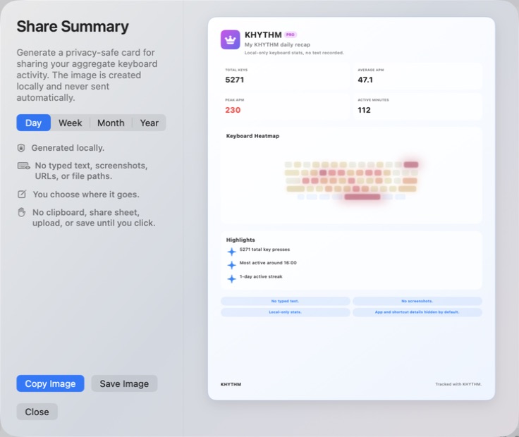 KHYTHM privacy-safe share card generated locally